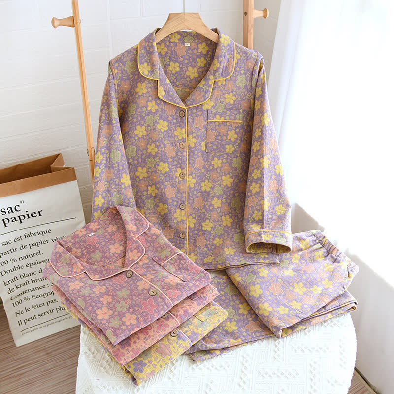 Vivid Flower Breathable Cotton Pajama Set