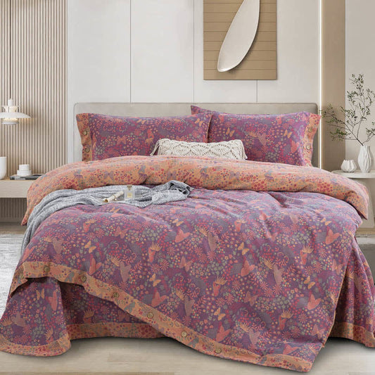 Cotton Gauze Butterfly Button Bedding Sets (4PCS)