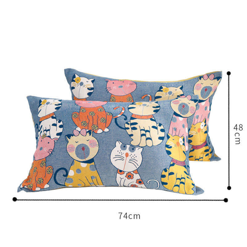 Ownkoti Cute Cats Pure Cotton Button Pillowcases (2PCS)