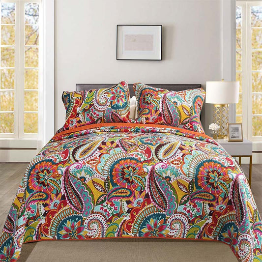 Colorful Flower Pattern Quilt with Pillowcase