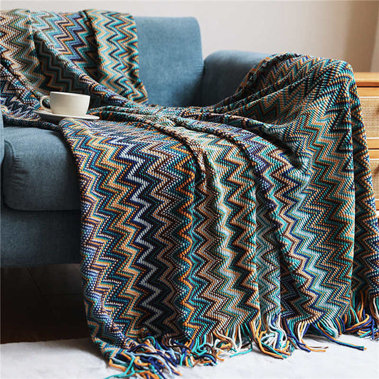 Ownkoti Cozy Colorful Striped Tassel Blanket