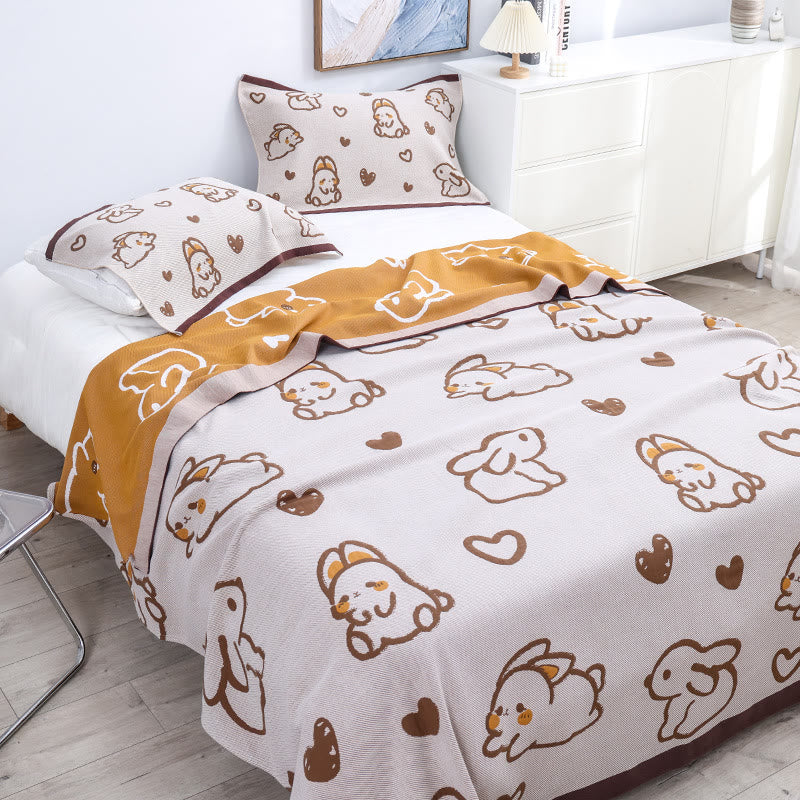 Cute Rabbit Cotton Gauze Reversible Quilt