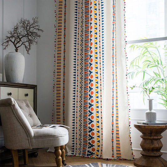 Ownkoti Boho Colorful Geometric Curtain with Tassel