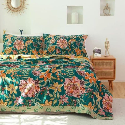 Ownkoti Luxuriant Flower Cotton Reversible Soft Quilt