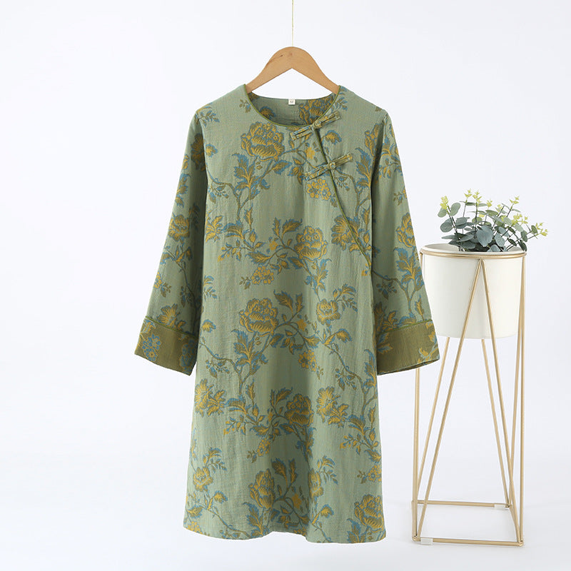 Round-neck Cotton Gauze Floral Nightdress