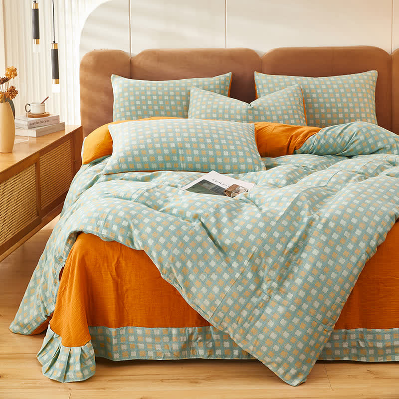 Green & Orange Pure Cotton Bedding Sets (4PCS)