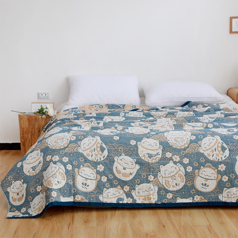 Cat Breathable Cotton Gauze Reversible Quilt