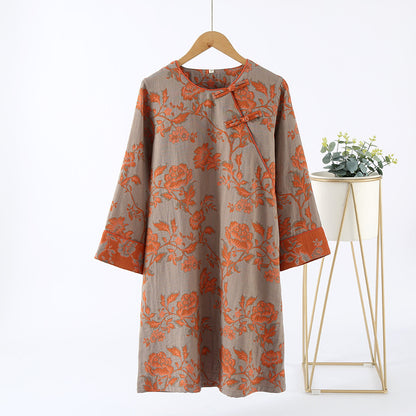 Round-neck Cotton Gauze Floral Nightdress