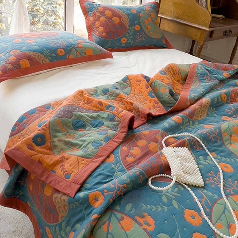 Persimmon Flower Cotton Double Side Quilt