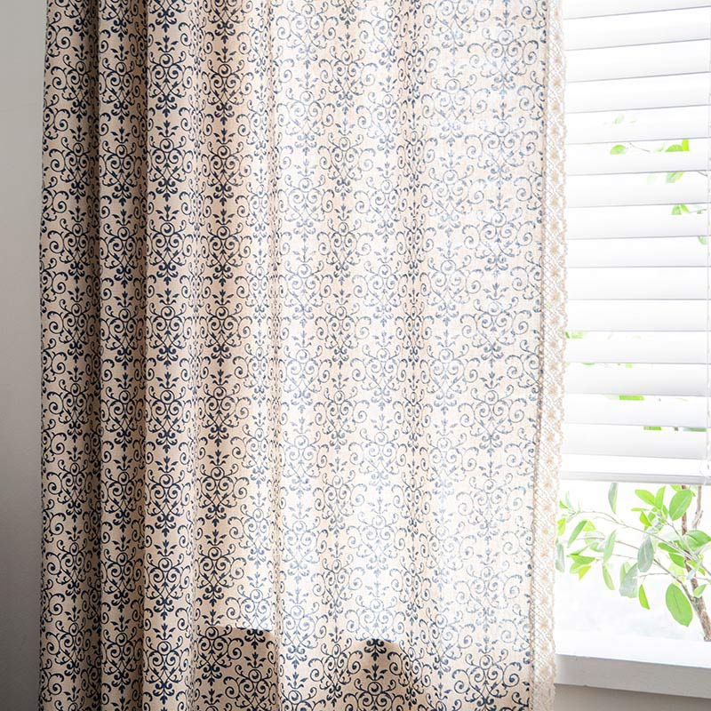 Ownkoti Boho Blue Pattern Semi-Blackout Curtain