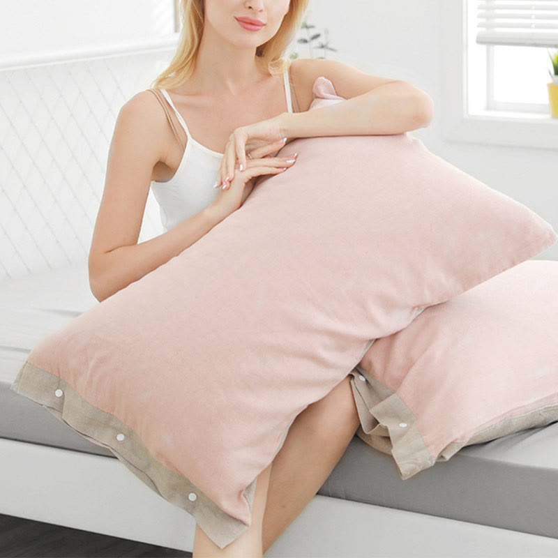 Simple Pure Color Button Cotton Pillowcase (2PCS)