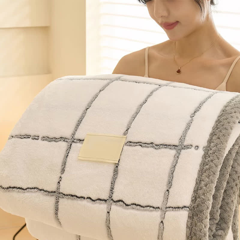 Grid Thick Warm Fluffy Fleece Blanket