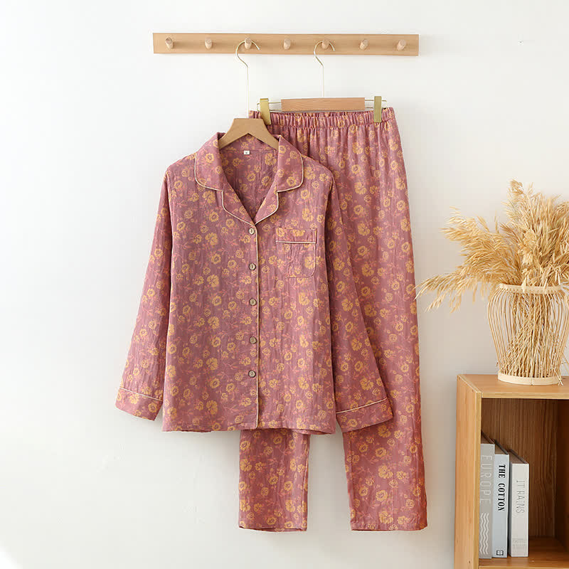 Retro Rose Cotton Gauze Pajama Set