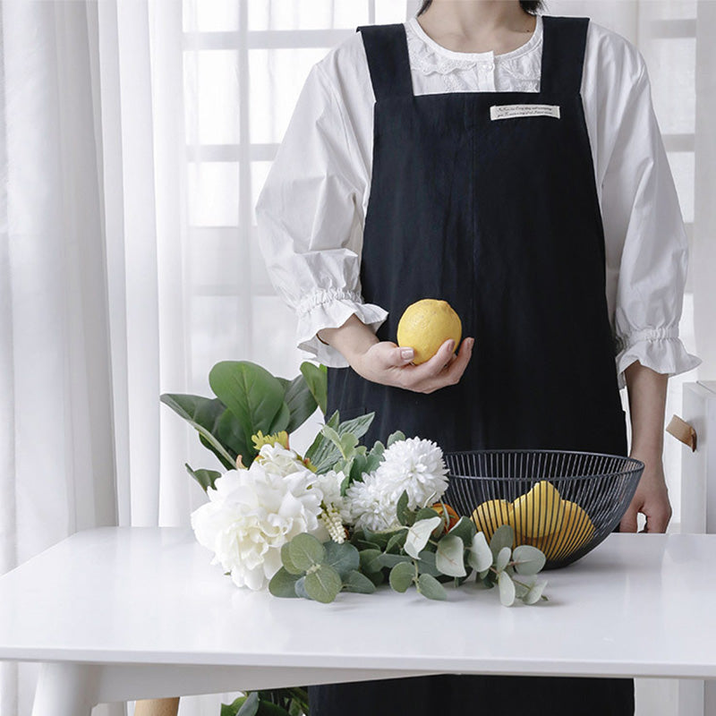 Simple Cotton Pure Color Cross-back Apron