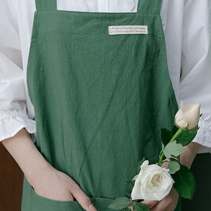 Simple Cotton Pure Color Cross-back Apron