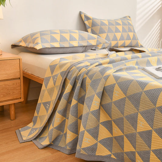 Ownkoti Triangle Pattern Gray & Yellow Cotton Quilt