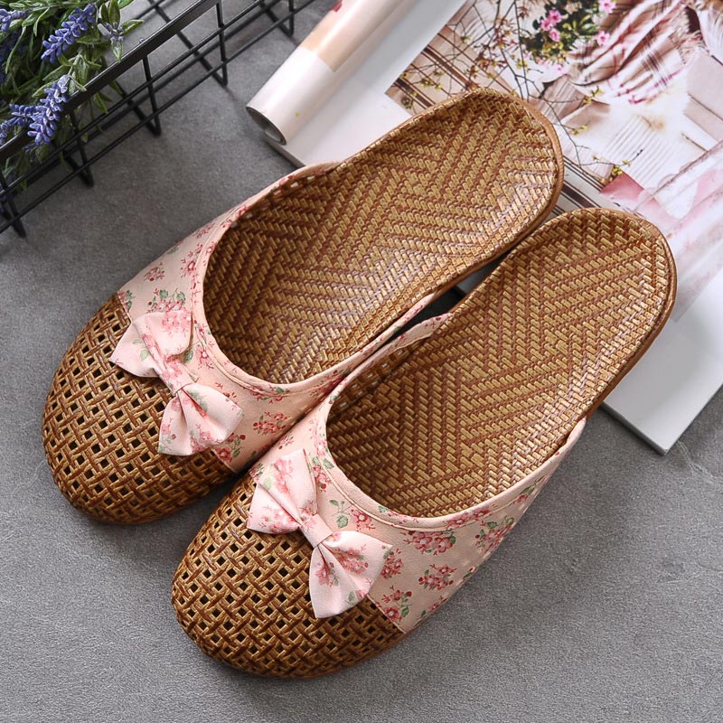 Retro Bowknot Breathable Flax Slippers