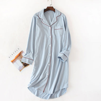 Solid Color Button-down Cotton Nightdress