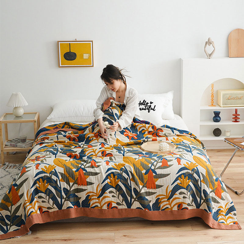 Goldenrod Flower Printed Reversible Cotton Quilt