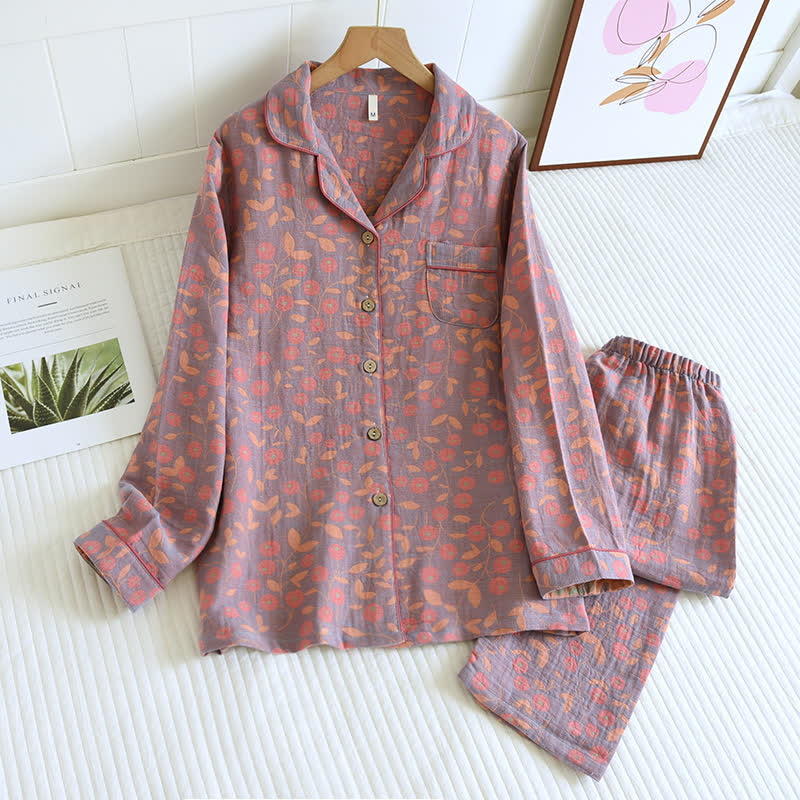 Rural Flower Cotton Guaze Loungewear Set