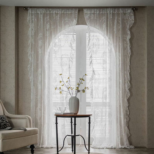 Ruffle Lace Curtain Hollow-Out Transparent Drapes