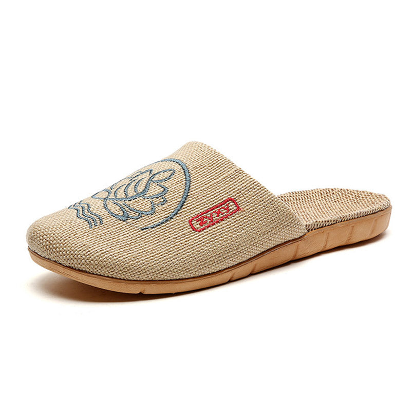 Retro Embroidered Lotus Flax Slippers