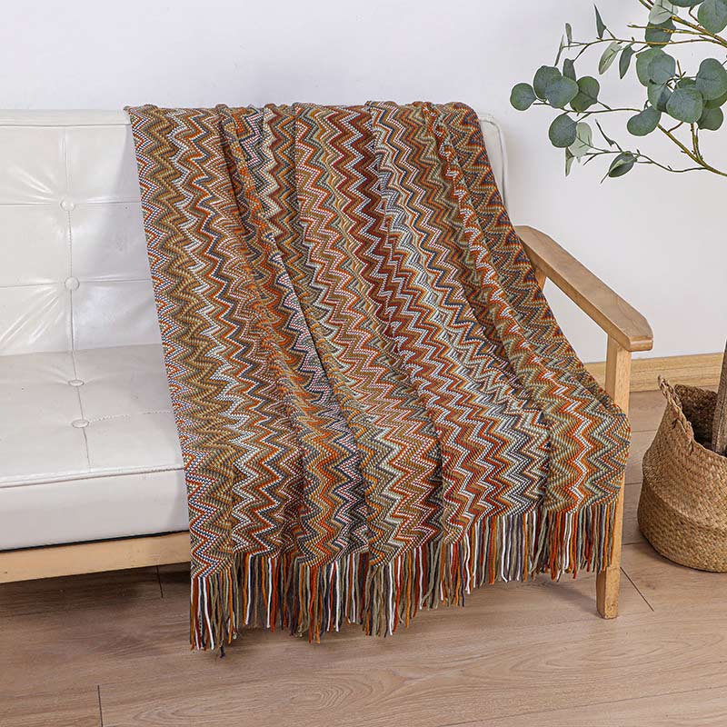 Ownkoti Cozy Colorful Striped Tassel Blanket