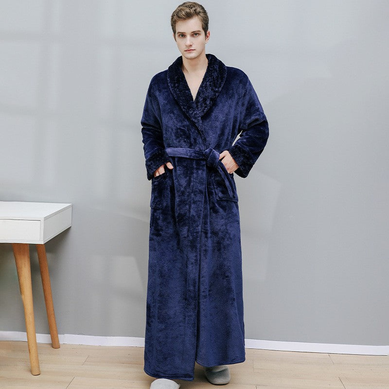 Solid Color Warm Flannel Long Bathrobe