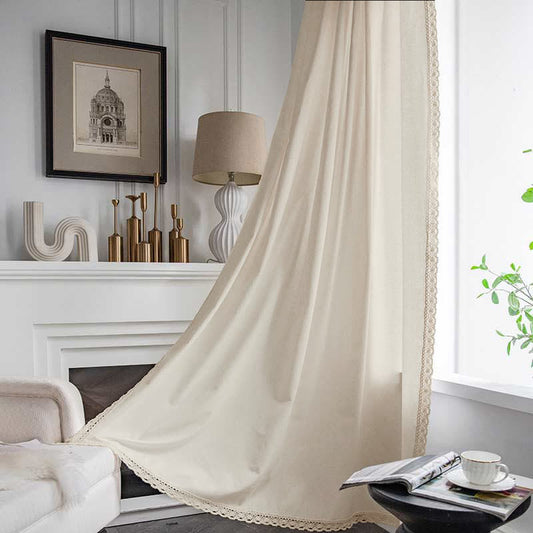 Cotton White Curtain Hollow-Out Drapes with Tassel