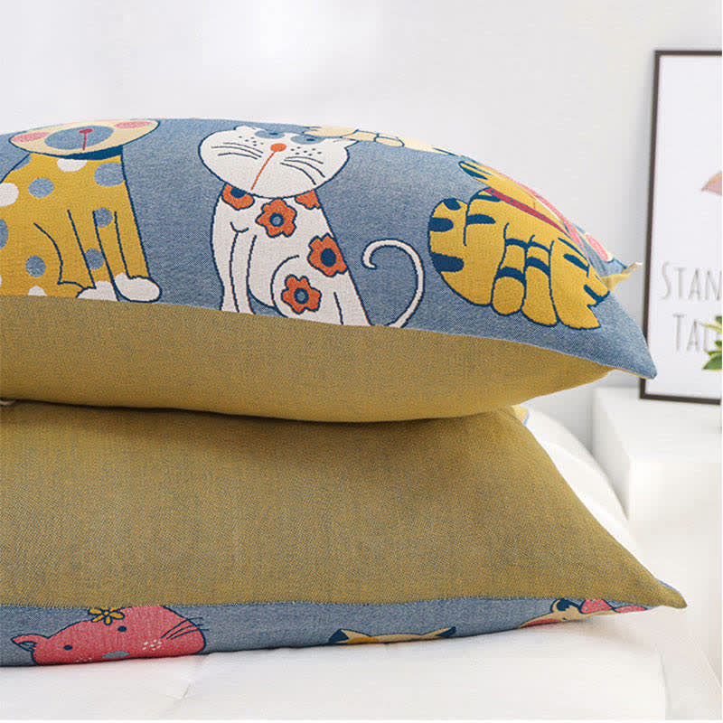 Ownkoti Cute Cats Pure Cotton Button Pillowcases (2PCS)