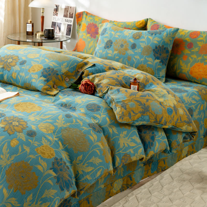 Retro Flower Leaf Cotton Bedding Sets(4PCS)