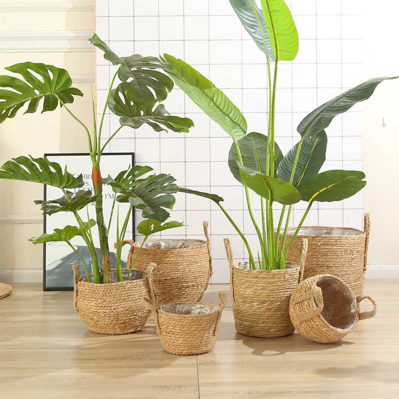 Ownkoti Woven Seagrass Belly Basket Storage Plant Pot Basket (2PCS)