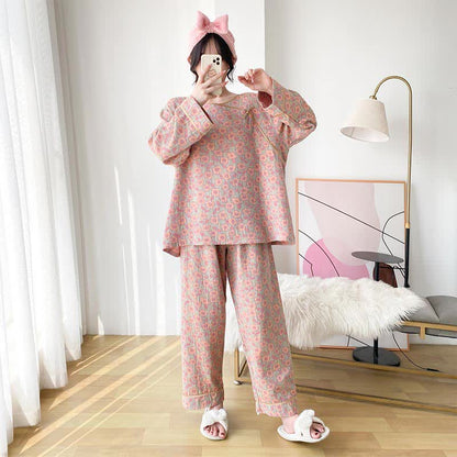 Plus Size Floral Round-neck Loungewear Set