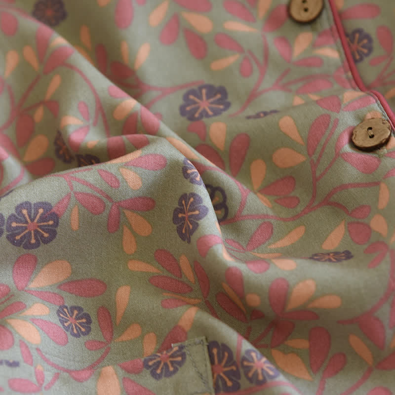 Colorful Floral Button Cotton Loungewear Set