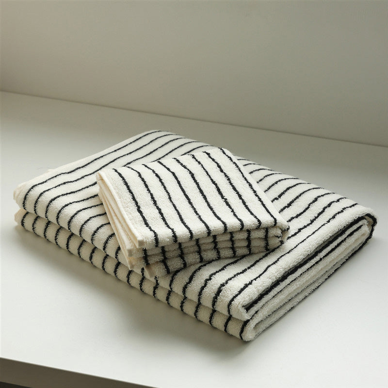 White & Black Striped Breathable Cotton Towel