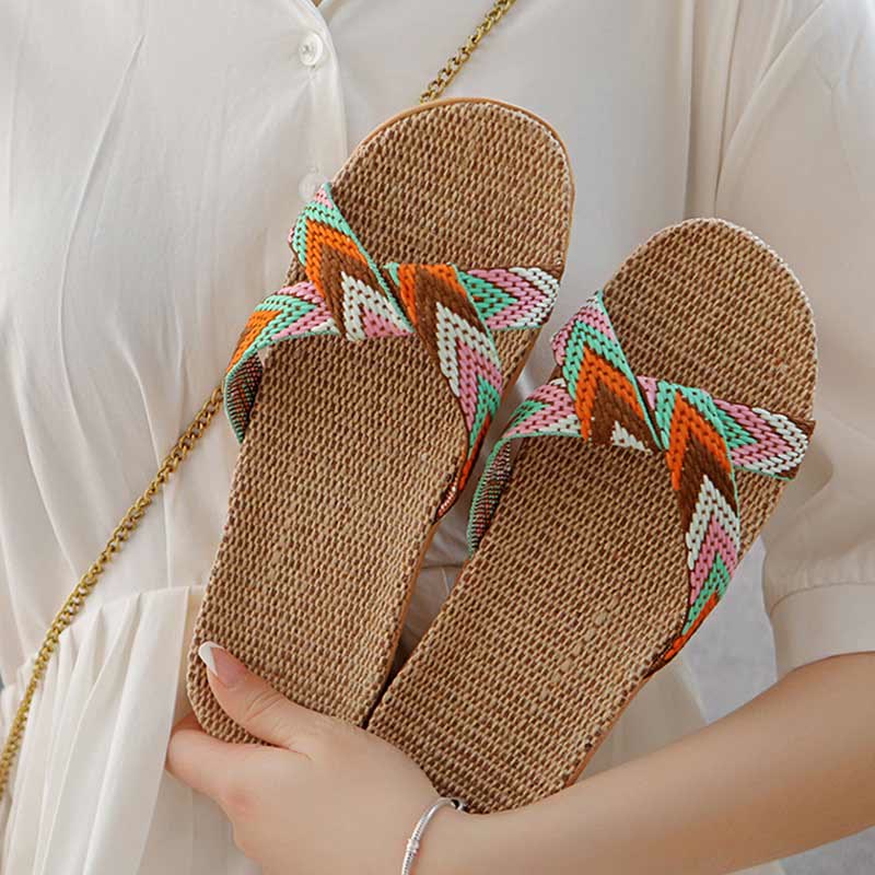 Boho Cross Anti-slip Flax Slippers