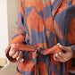 Large Leaf Cotton Bathrobe with Tie