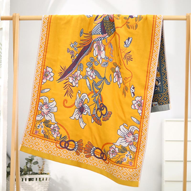 Flowers & Bird Cotton Reversible Bath Towel