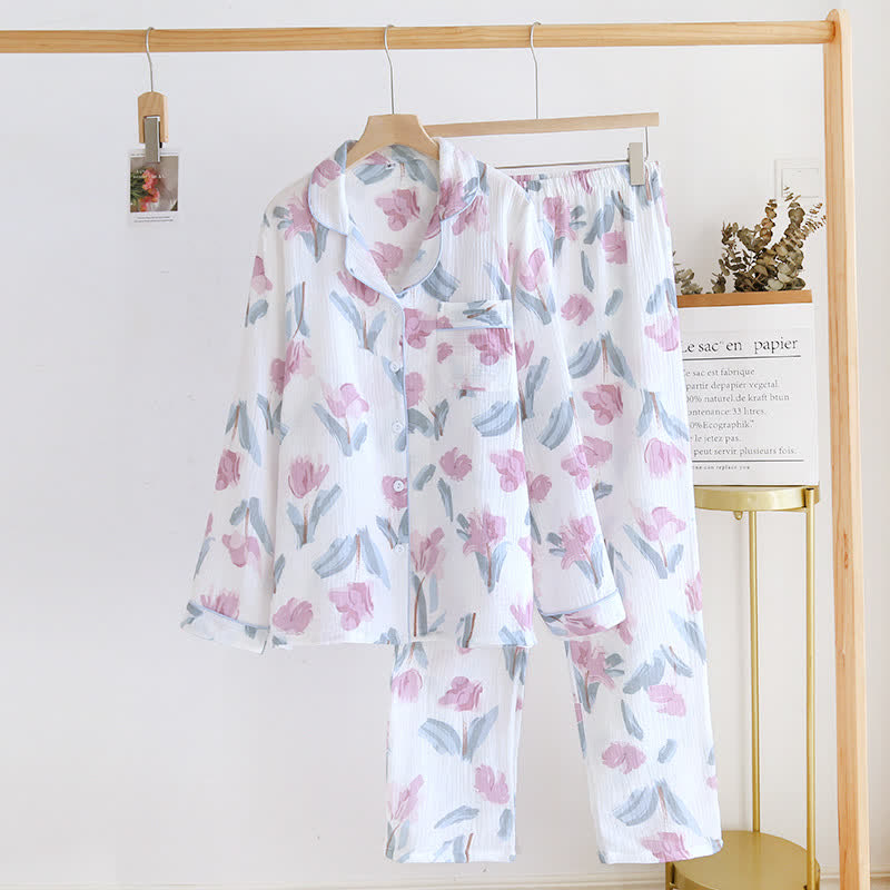 Chic Floral Cotton Gauze Nightwear Set