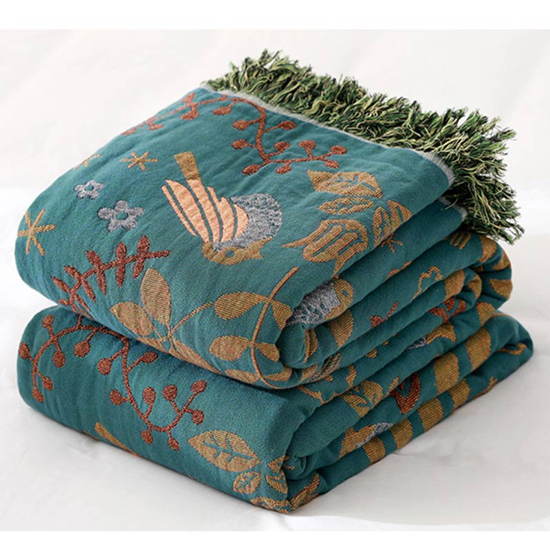 Ownkoti Boho Breathable Flower Bird Reversible Blanket