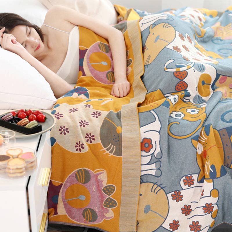 Ownkoti Cute Animal Cartoon Reversible Cotton Quilt