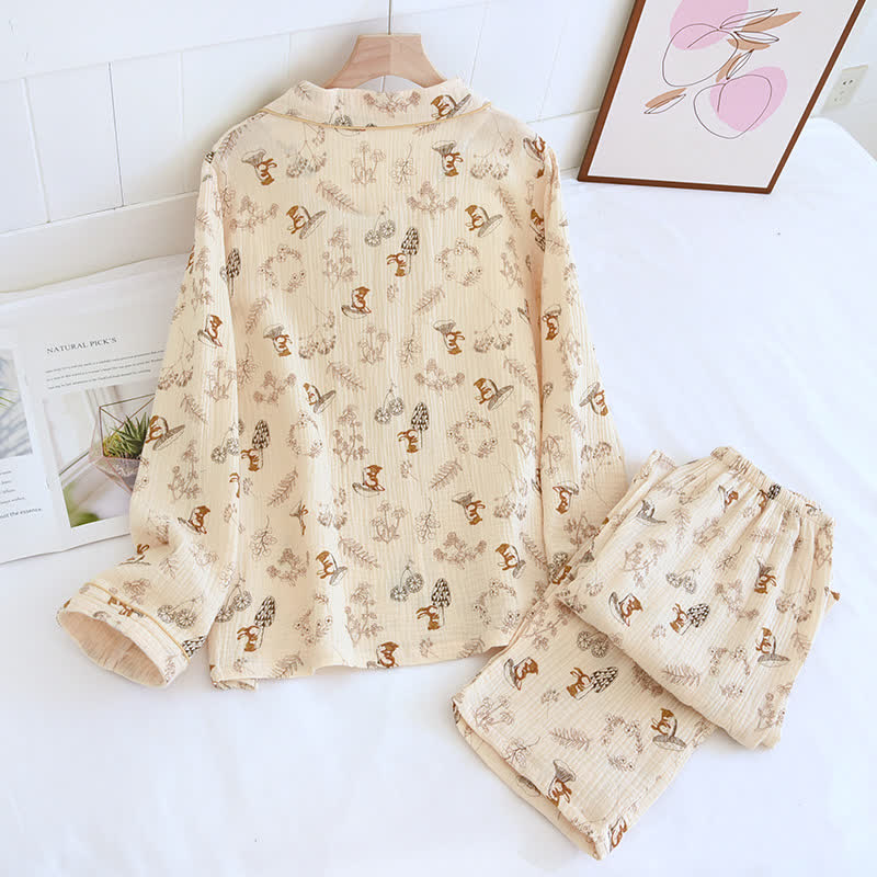 Cute Kangaroo Cotton Lapel Nightwear Set