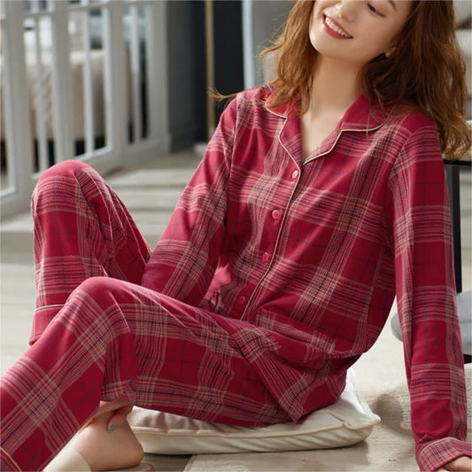 Lattice Cotton Long Sleeves Pajama Set