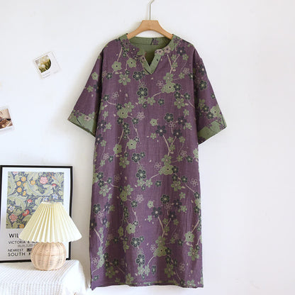 Plum Blossom V-neck Soft Cotton Nightdress