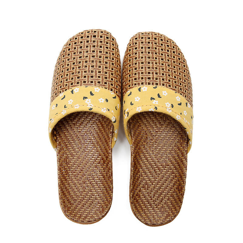 Simple Floral Pattern Cooling Flax Slippers