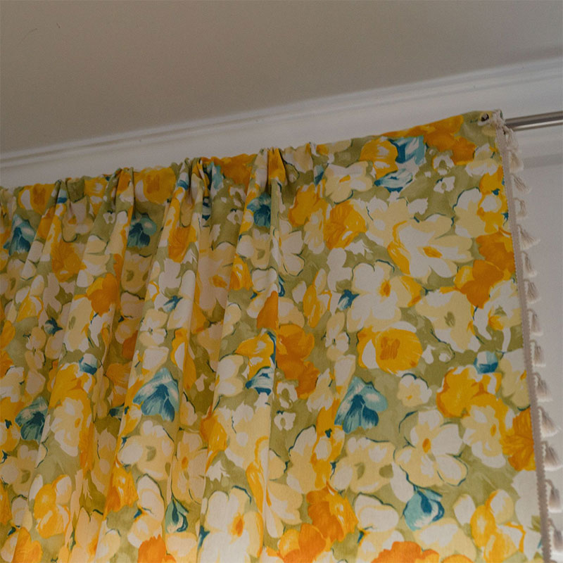 Yellow Flower Cotton Linen Curtain