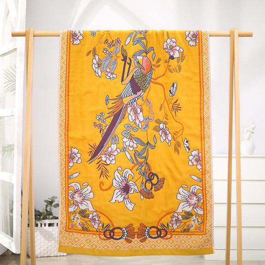 Flowers & Bird Cotton Reversible Bath Towel