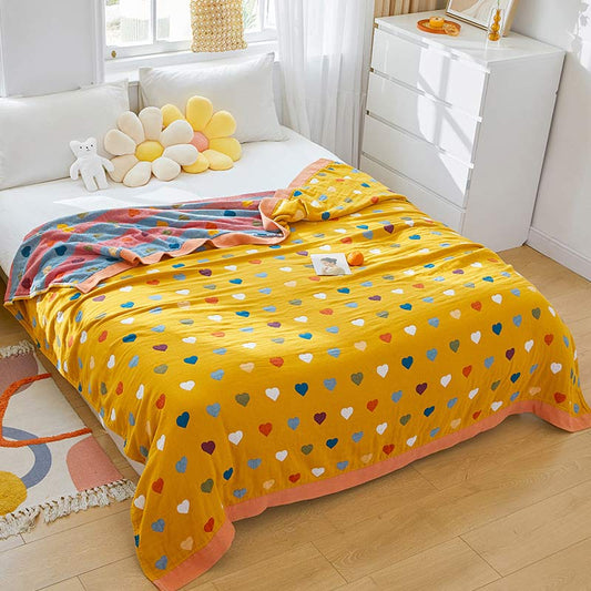 Colorful Hearts Cotton Gauze Reversible Quilt