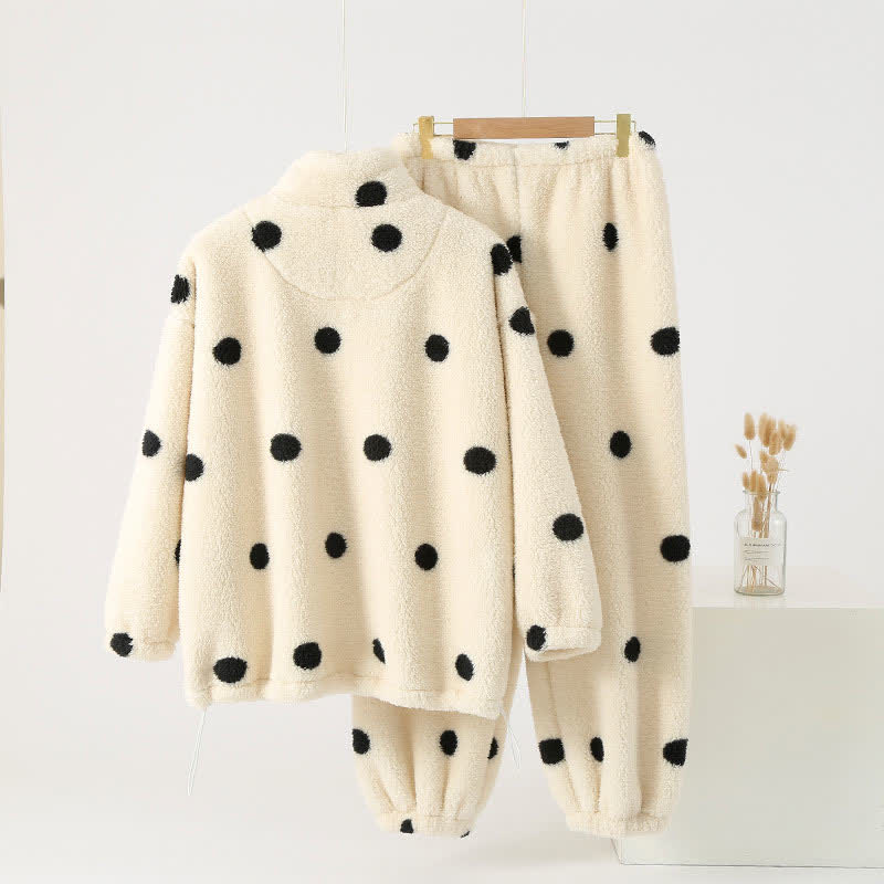 Polka Dot Long Sleeve Fleece Pajama Set