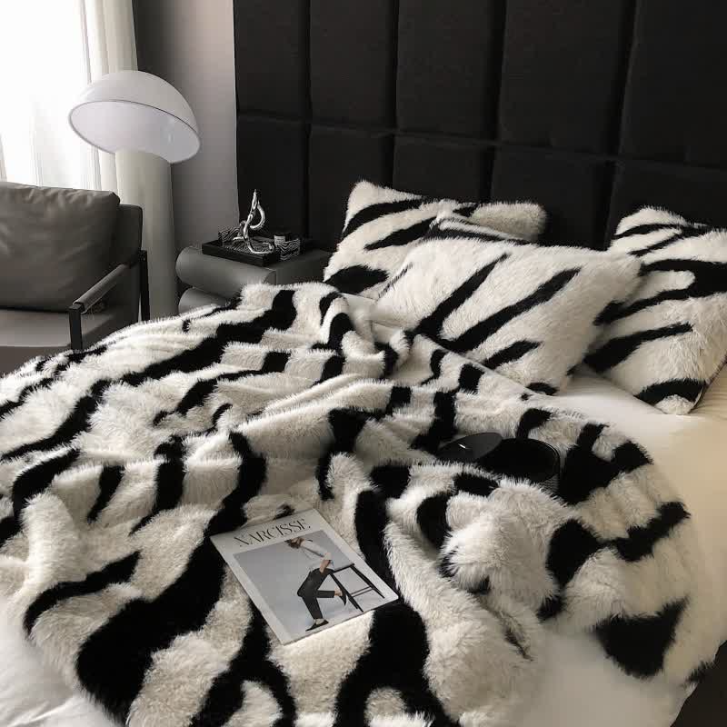 Modern Zebra Print Faux Fur Blanket